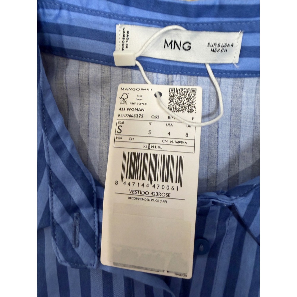 Mango MNG Blue Striped Sleeveless Midi Shirt Dress Corset Back Cotton Size 4 NEW - Picture 5 of 9